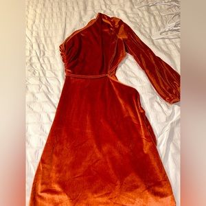 One sleeve dress. Burnt orange